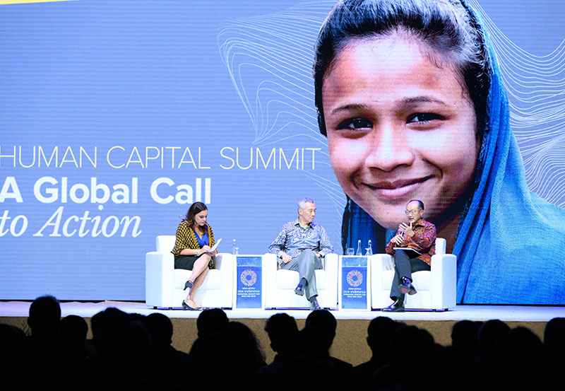 Jim Yong Kim launching the Human Capital Index at the 2018 World Bank annual meetings in Indonesia.